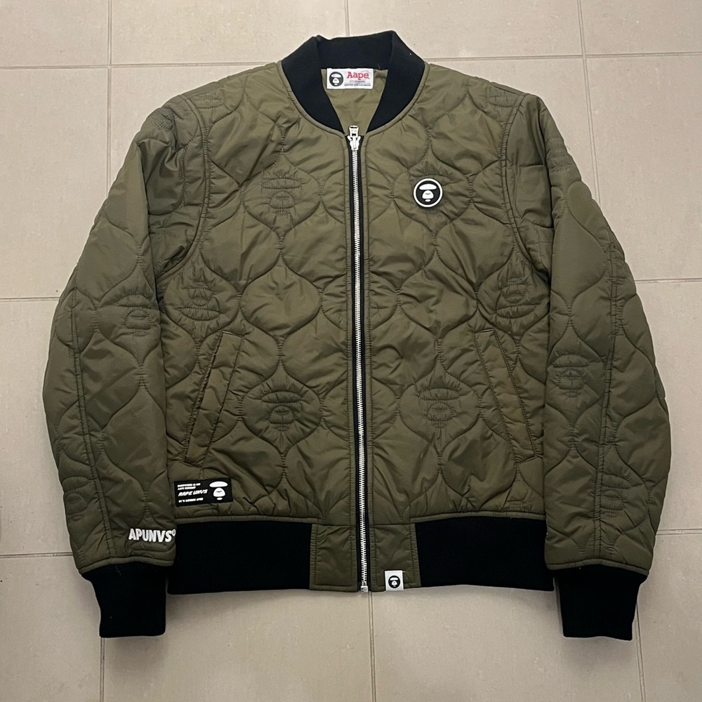 AAPE BY A BATHING APE Green Quilted Bomber Jacket - Picture 2 of 4